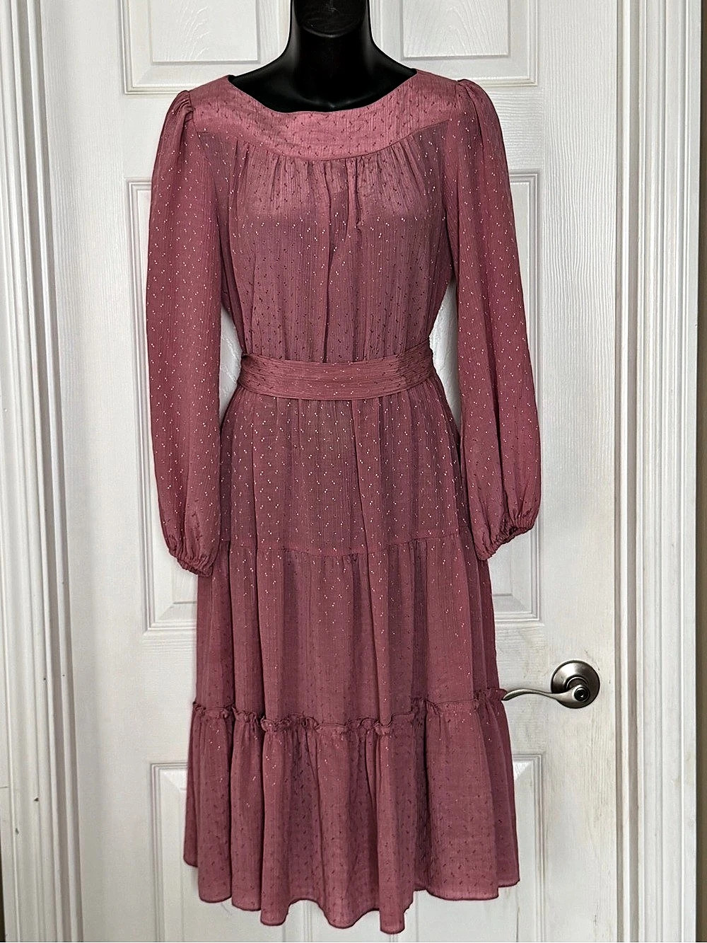 Vintage Early-'80s Candi Jones California Dusty Rose Dotted Swiss Prairie Dress